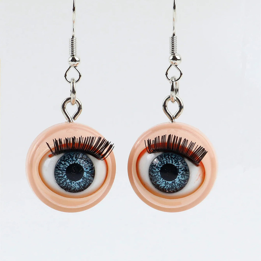 Awful Creepy Doll Movable Eyeball Eyelash Acrylic Drop Earrings for Women Scary Blinking Action Dangle Earring New Jewelry The WTF Store