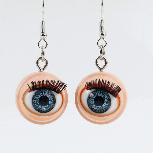 Awful Creepy Doll Movable Eyeball Eyelash Acrylic Drop Earrings for Women Scary Blinking Action Dangle Earring New Jewelry The WTF Store