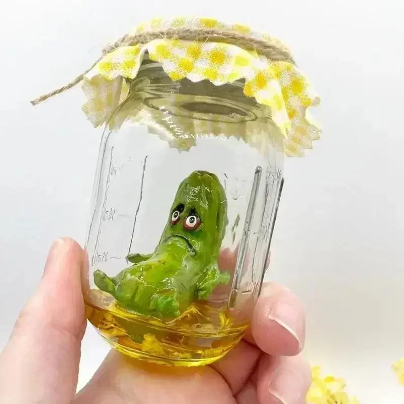 Grumpy Pickle In A Jar Sculpture Funny Aojiao Jar Pickle Cartoon Display Creative Mini Grumpy Clear Glass Pickle Statue The WTF Store