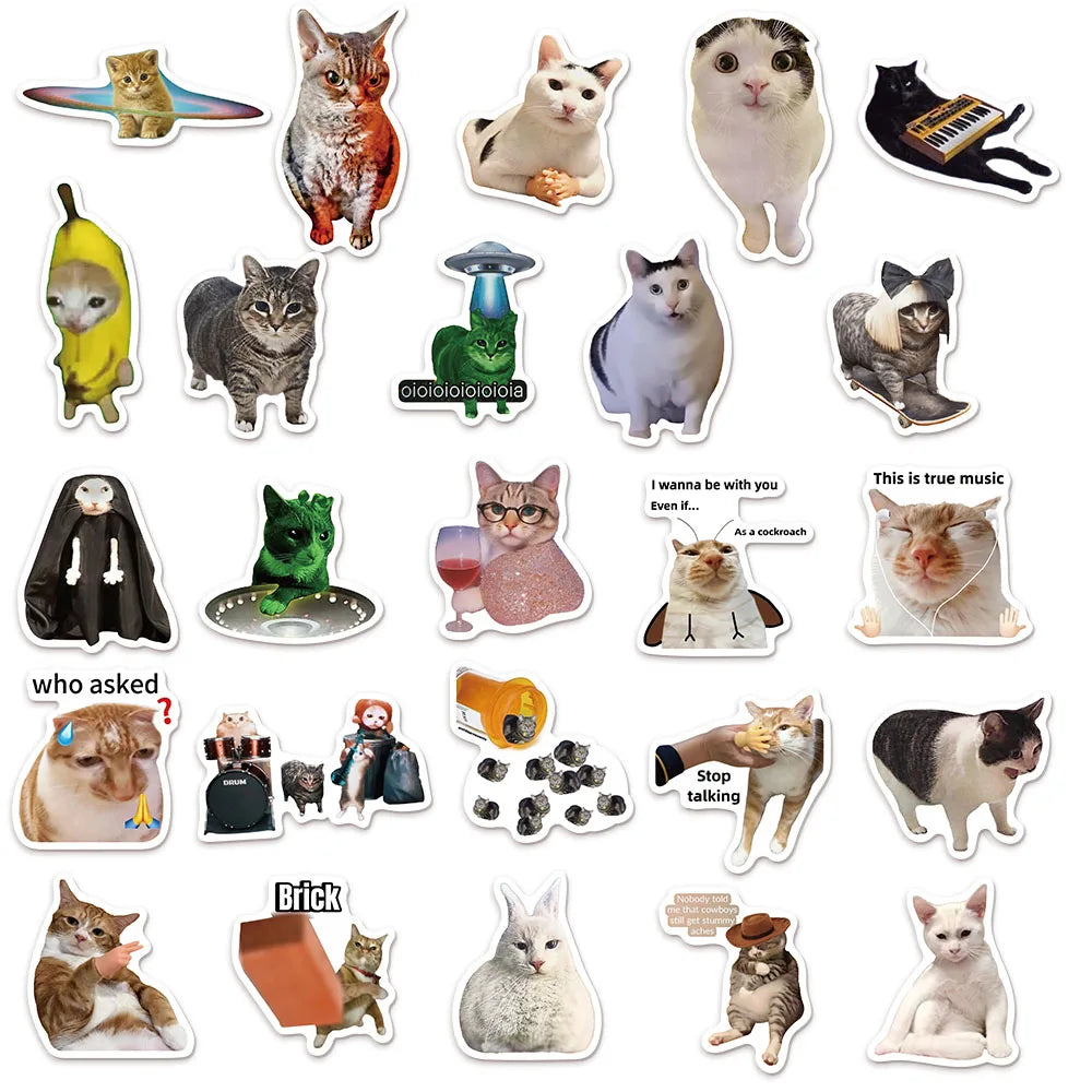 50/100PCS Creative Network Popular Cat Meme Collection Hand Account DIY Graffiti Stickers Water Cup Skateboard Stickers The WTF Store
