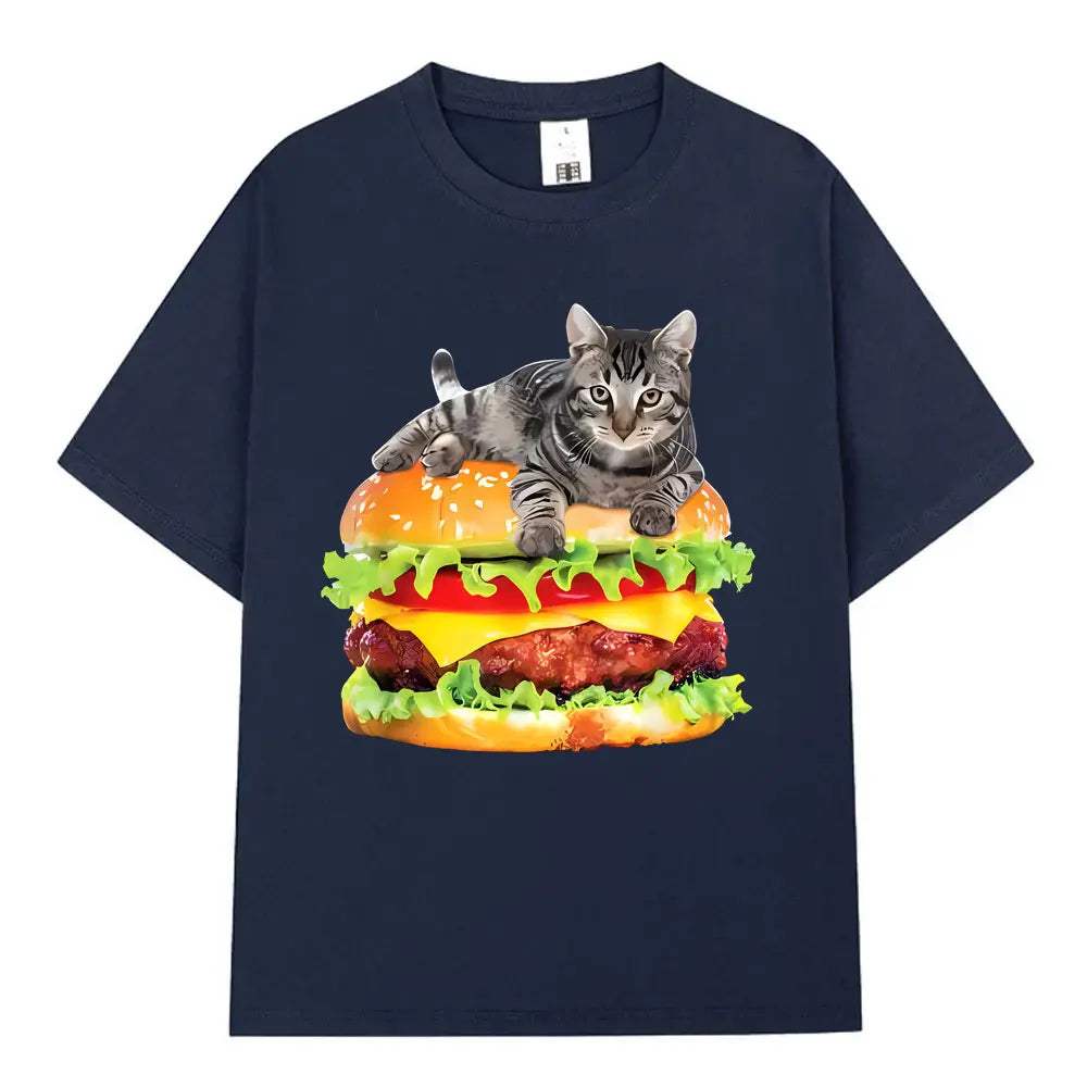 Hamburger Funny Cat Funny Meme T-Shirt Men Women Casual Fashion Vintage T Shirts Summer Cotton Oversized Short Sleeve T-shirts The WTF Store