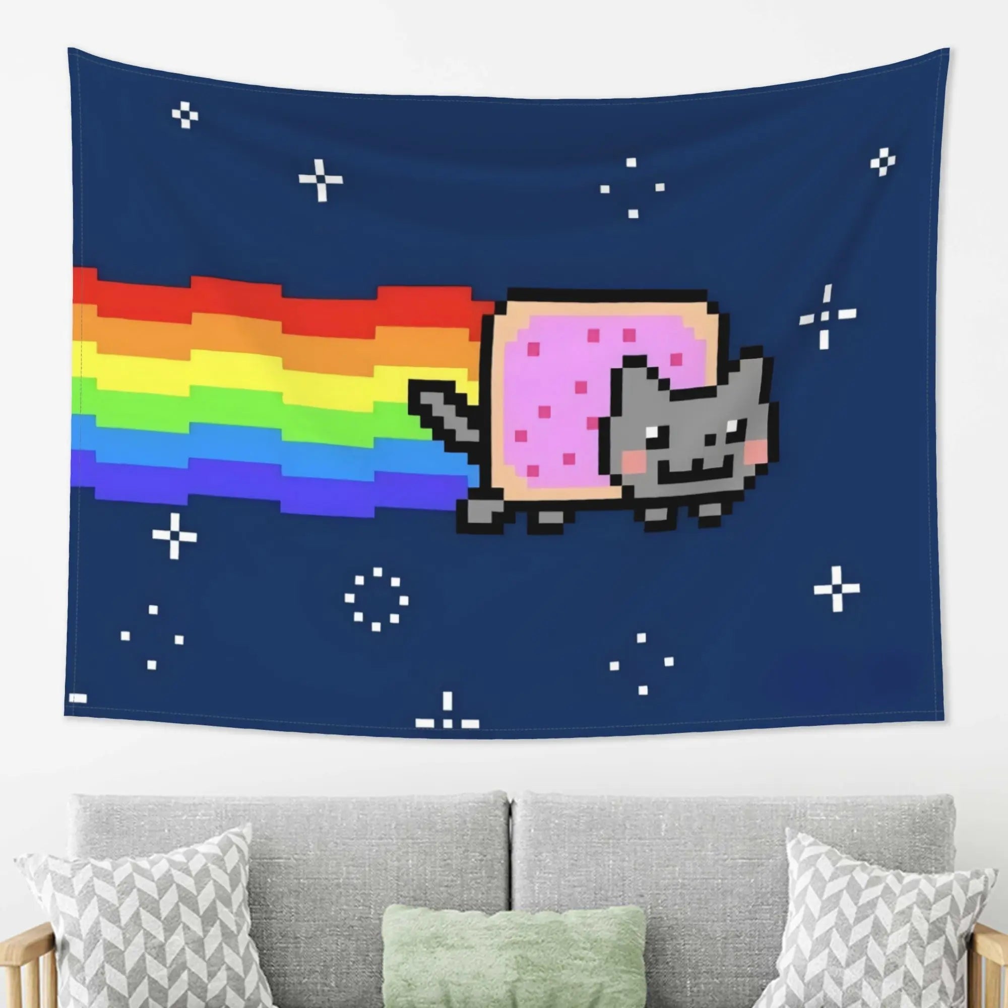 Nyan Cat Pixel Art Tapestry 2D Flat Print Retro Home Decor Living Room Wall Hanging Charming Playful Nostalgic Lively Stylish The WTF Store