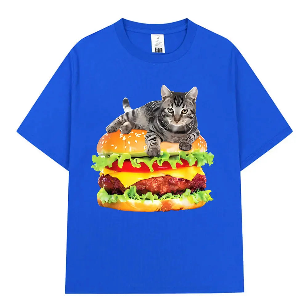Hamburger Funny Cat Funny Meme T-Shirt Men Women Casual Fashion Vintage T Shirts Summer Cotton Oversized Short Sleeve T-shirts The WTF Store