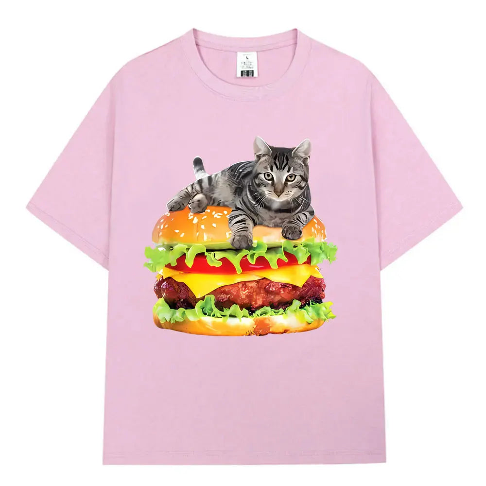 Hamburger Funny Cat Funny Meme T-Shirt Men Women Casual Fashion Vintage T Shirts Summer Cotton Oversized Short Sleeve T-shirts The WTF Store
