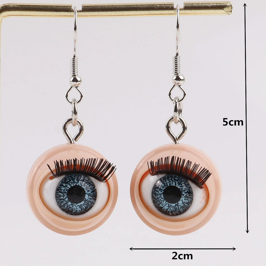 Awful Creepy Doll Movable Eyeball Eyelash Acrylic Drop Earrings for Women Scary Blinking Action Dangle Earring New Jewelry The WTF Store