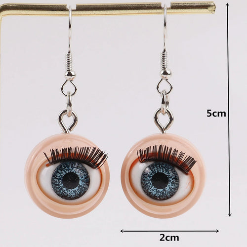 Awful Creepy Doll Movable Eyeball Eyelash Acrylic Drop Earrings for Women Scary Blinking Action Dangle Earring New Jewelry The WTF Store
