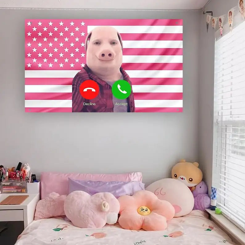 John Pork Is Calling Flag – Funny John Pork Meme Tapestry | Viral Meme Wall Decor Custom Flags for Bedrooms Advertising Flaga The WTF Store
