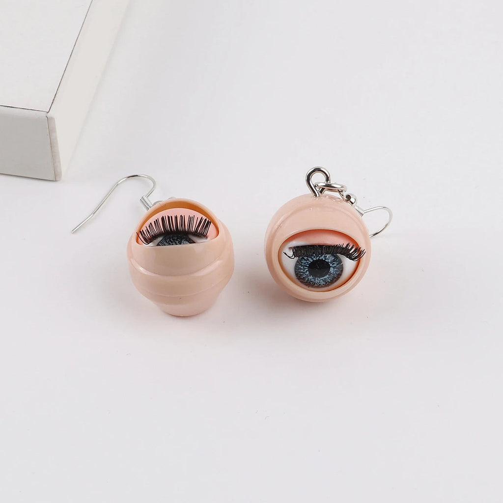 Awful Creepy Doll Movable Eyeball Eyelash Acrylic Drop Earrings for Women Scary Blinking Action Dangle Earring New Jewelry The WTF Store