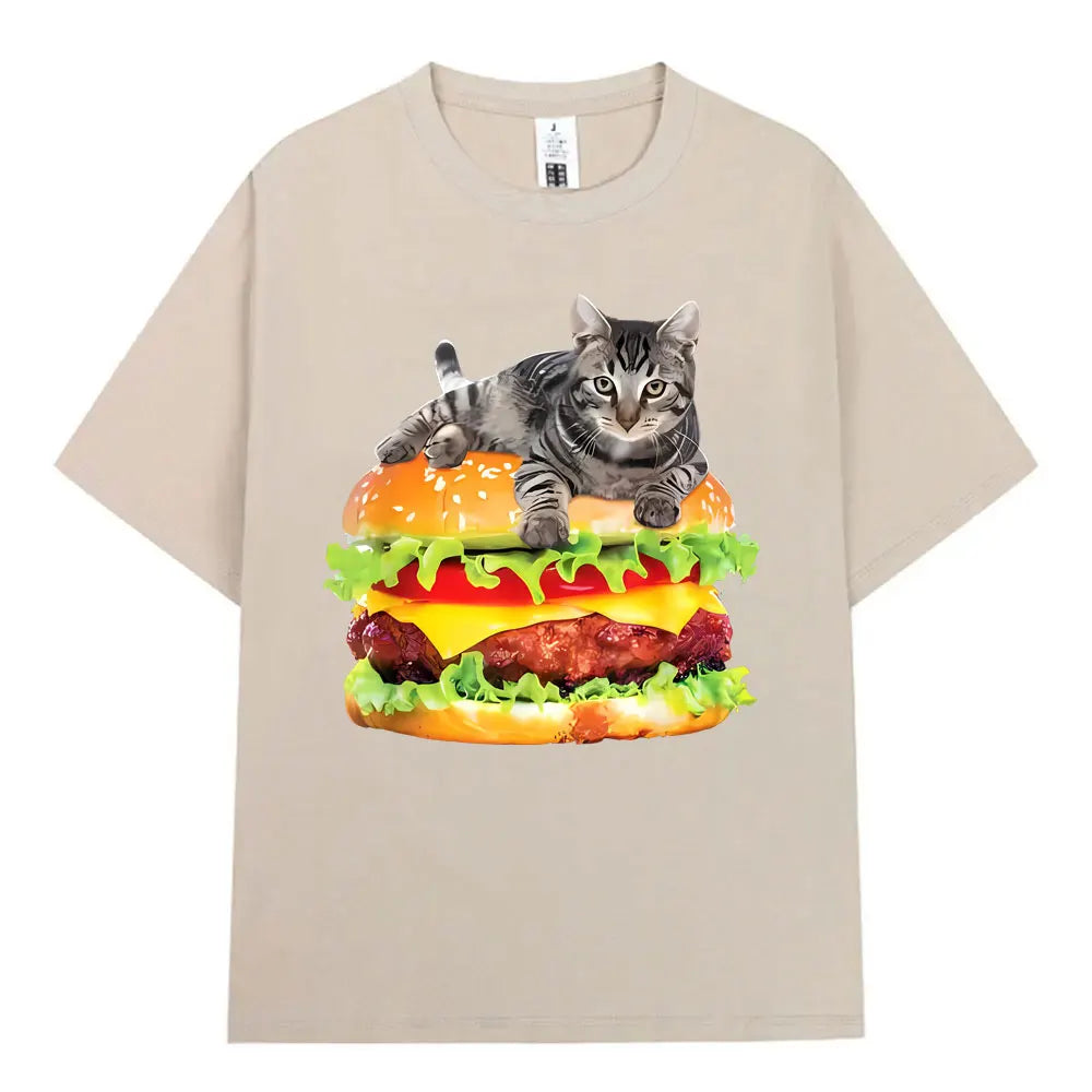 Hamburger Funny Cat Funny Meme T-Shirt Men Women Casual Fashion Vintage T Shirts Summer Cotton Oversized Short Sleeve T-shirts The WTF Store