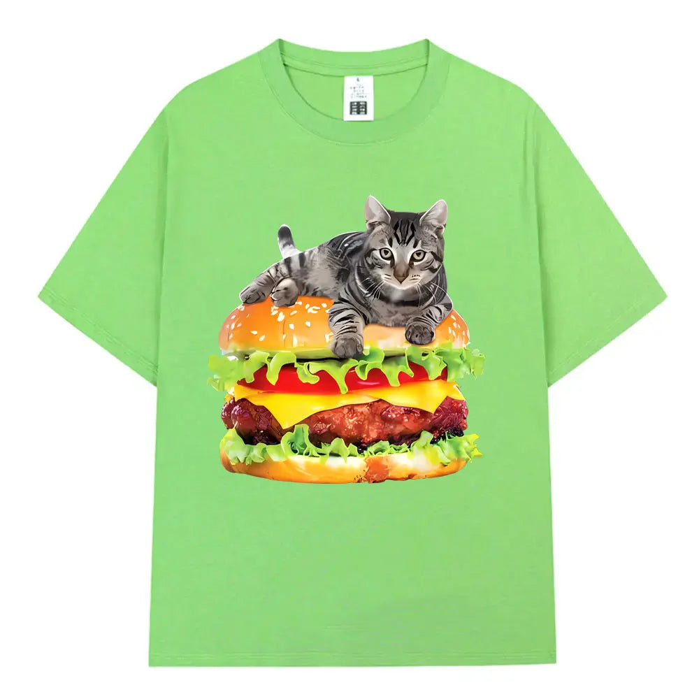 Hamburger Funny Cat Funny Meme T-Shirt Men Women Casual Fashion Vintage T Shirts Summer Cotton Oversized Short Sleeve T-shirts The WTF Store