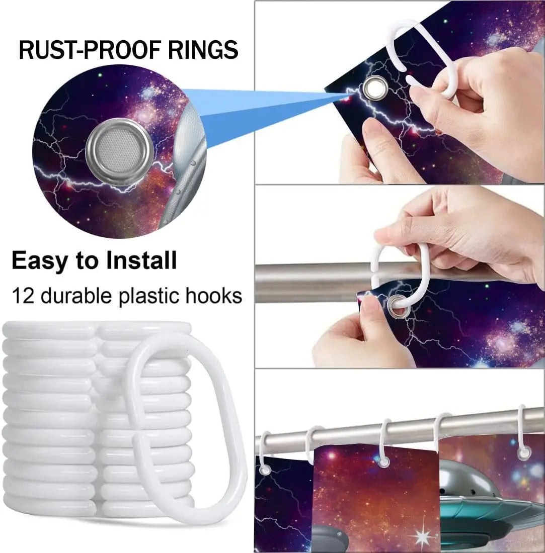 Funny cat shower curtain, cool and funny shark fantasy space anime shower curtain, funny fabric bathroom curtain set The WTF Store