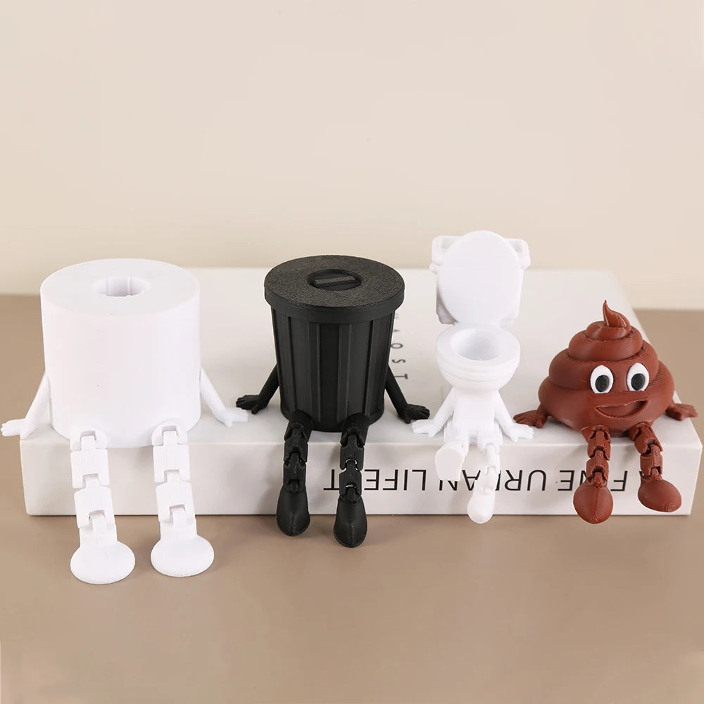 Funny Toilet - Series Ornaments, Toilet/Roll Paper/Trash Can/Poop Shapes with Jointed Legs, Creative Desktop Decor Items The WTF Store