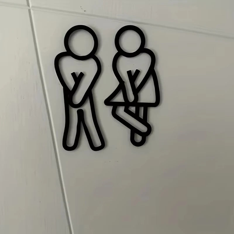Funny Bathroom Signs for Men Women Creative 2D Flat Restroom Door Decor Restaurant Hotel Cafe Toilet Signage Wall Sticker The WTF Store