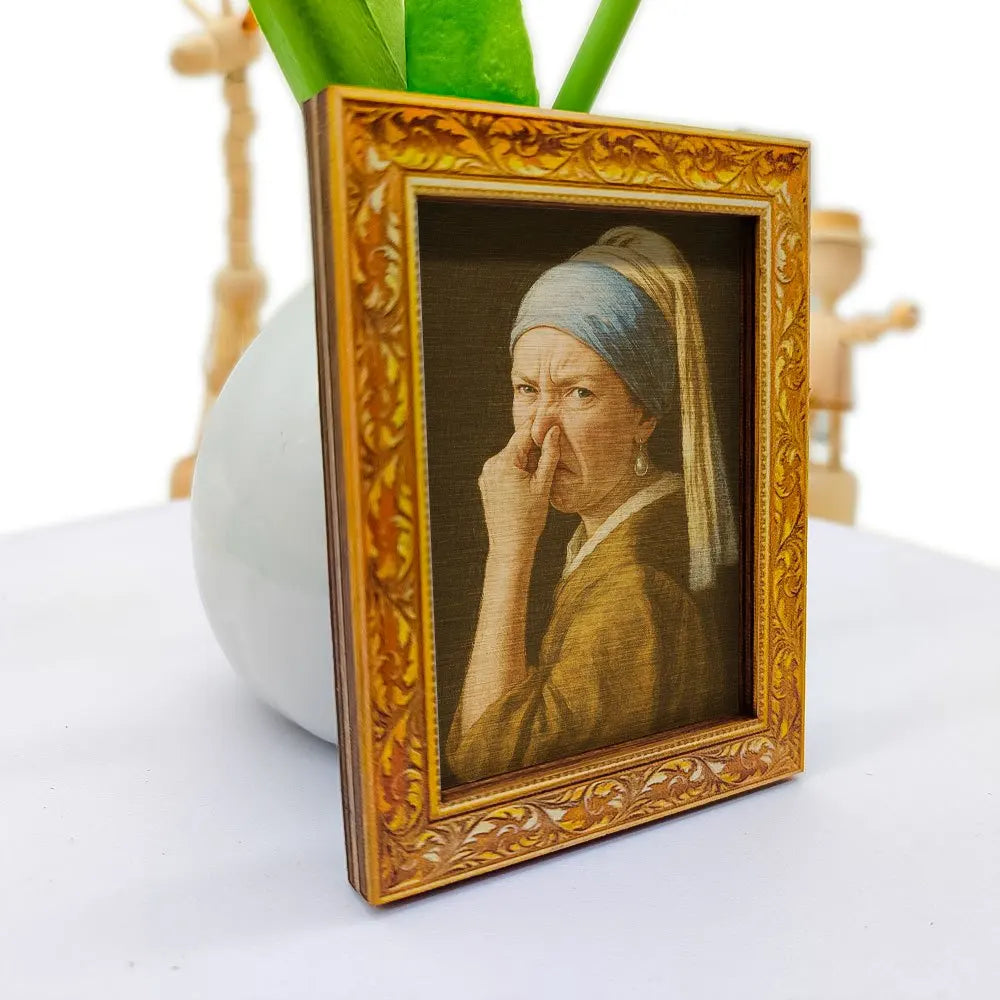 Funny Girl with a Pearl Earring Fridge Magnet, Art Parody Decor for Kitchen, Fridge, Whiteboard & Office Desk The WTF Store