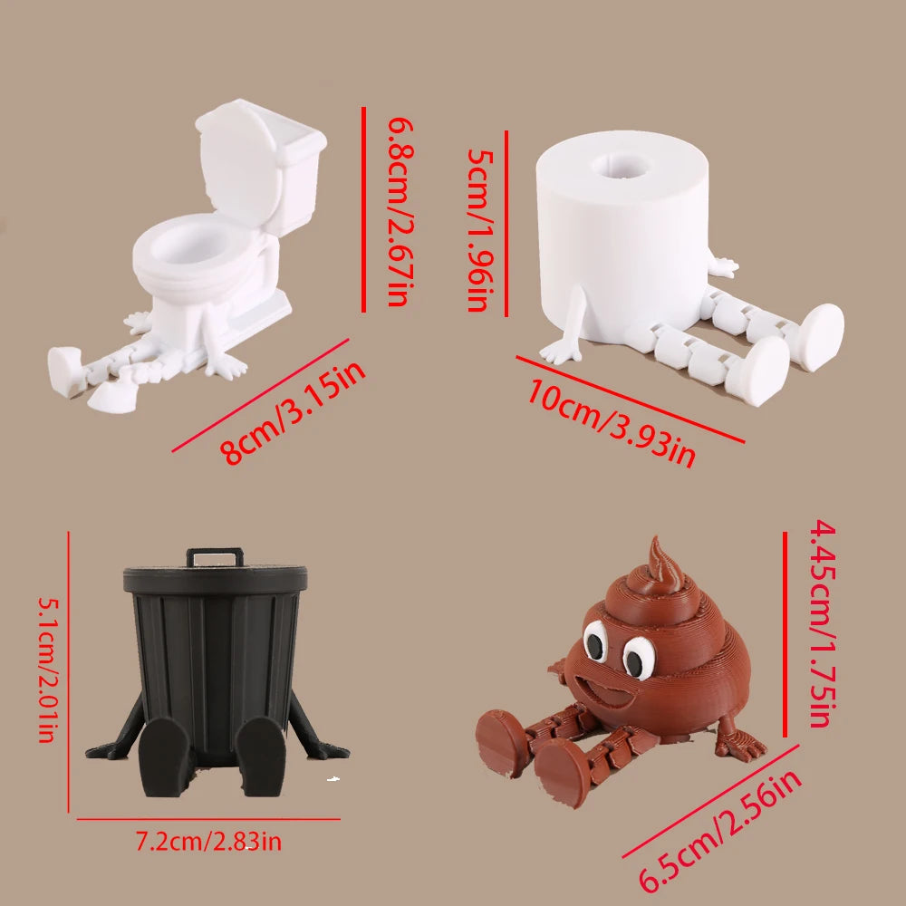 Funny Toilet - Series Ornaments, Toilet/Roll Paper/Trash Can/Poop Shapes with Jointed Legs, Creative Desktop Decor Items The WTF Store