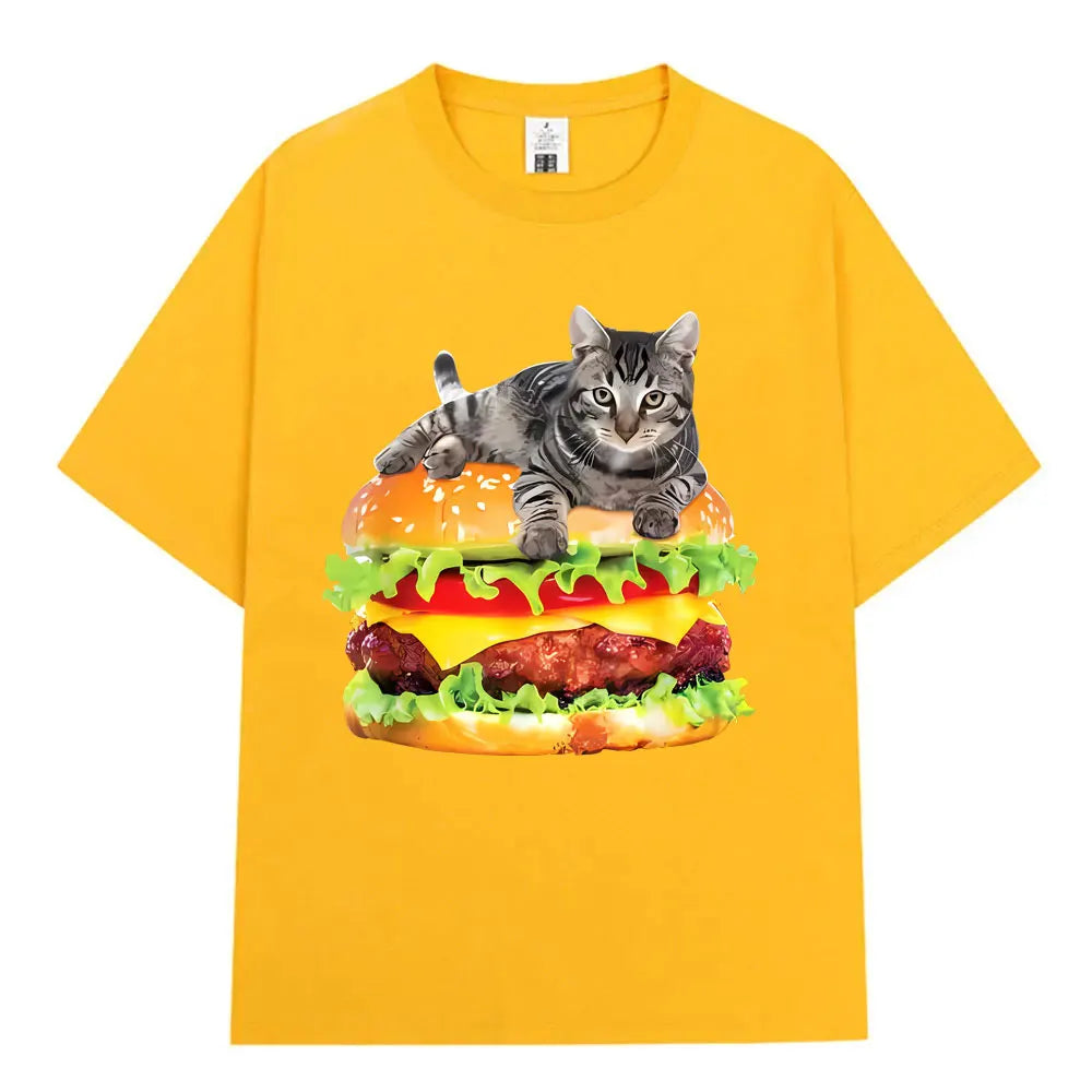 Hamburger Funny Cat Funny Meme T-Shirt Men Women Casual Fashion Vintage T Shirts Summer Cotton Oversized Short Sleeve T-shirts The WTF Store