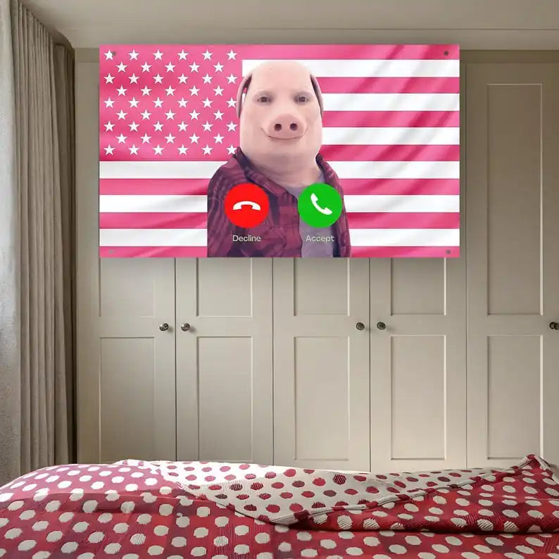 John Pork Is Calling Flag – Funny John Pork Meme Tapestry | Viral Meme Wall Decor Custom Flags for Bedrooms Advertising Flaga The WTF Store