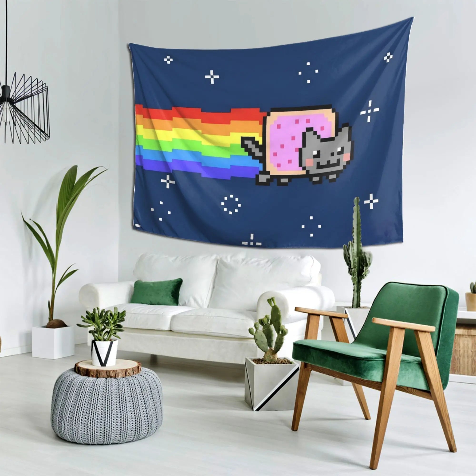 Nyan Cat Pixel Art Tapestry 2D Flat Print Retro Home Decor Living Room Wall Hanging Charming Playful Nostalgic Lively Stylish The WTF Store