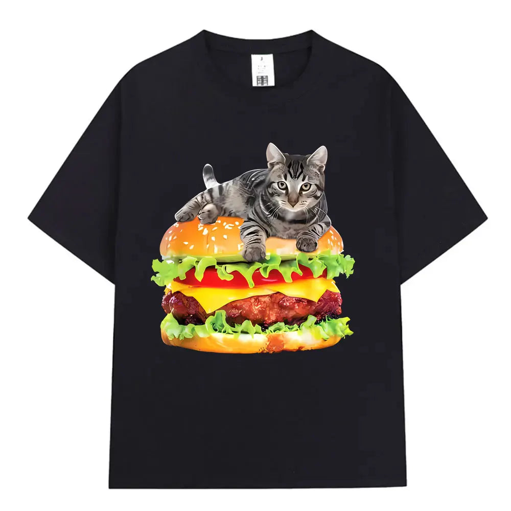 Hamburger Funny Cat Funny Meme T-Shirt Men Women Casual Fashion Vintage T Shirts Summer Cotton Oversized Short Sleeve T-shirts The WTF Store