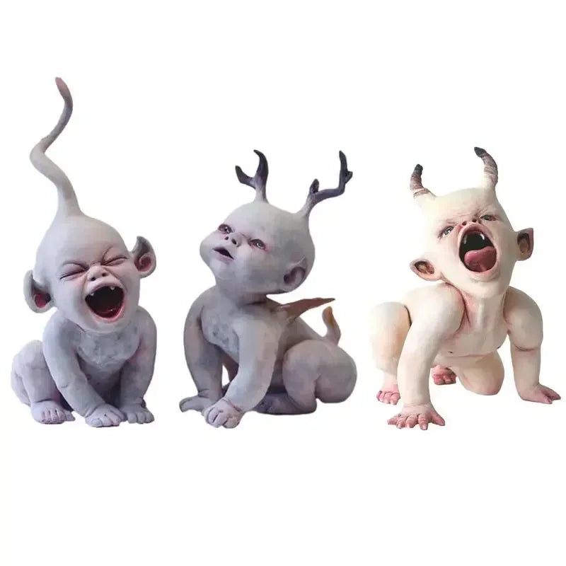 Ghost Doll Scary Creepy Hanging Party Props Halloween Horror Baby Decors Scary Zombie Baby With Horn Resin Figurine Decoration The WTF Store