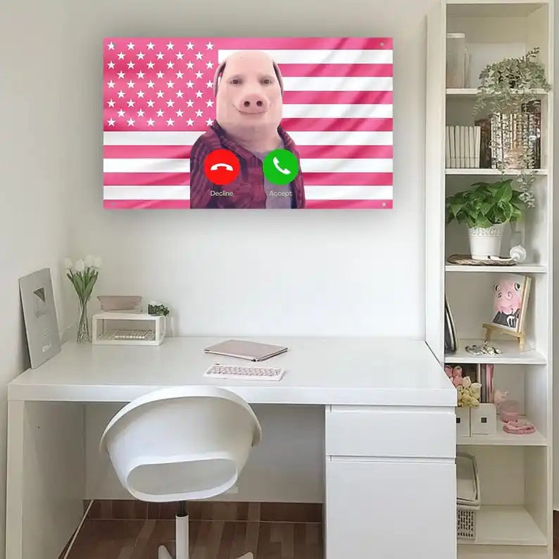 John Pork Is Calling Flag – Funny John Pork Meme Tapestry | Viral Meme Wall Decor Custom Flags for Bedrooms Advertising Flaga The WTF Store