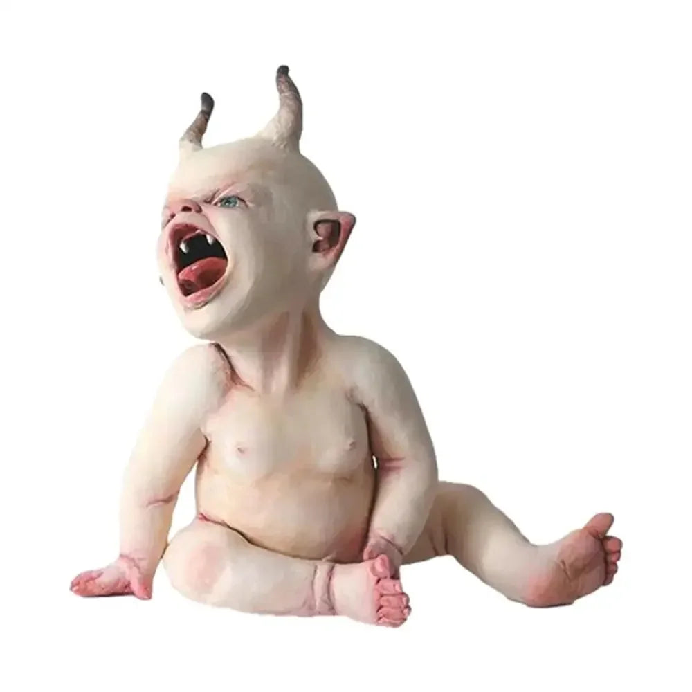 Ghost Doll Scary Creepy Hanging Party Props Halloween Horror Baby Decors Scary Zombie Baby With Horn Resin Figurine Decoration The WTF Store