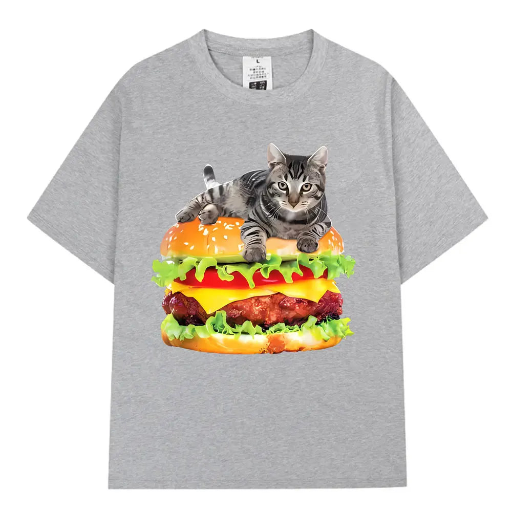 Hamburger Funny Cat Funny Meme T-Shirt Men Women Casual Fashion Vintage T Shirts Summer Cotton Oversized Short Sleeve T-shirts The WTF Store
