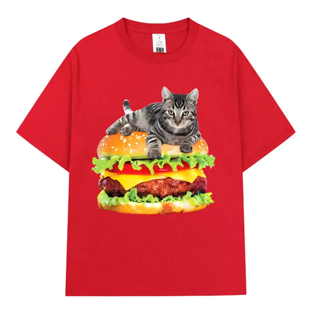 Hamburger Funny Cat Funny Meme T-Shirt Men Women Casual Fashion Vintage T Shirts Summer Cotton Oversized Short Sleeve T-shirts The WTF Store