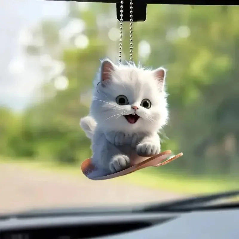 Fun Car Pendant Hanging Ornament with Chain Realistic Animal Cat-Shaped Rearview Mirror Hanging Decor Car Interior Accessories The WTF Store