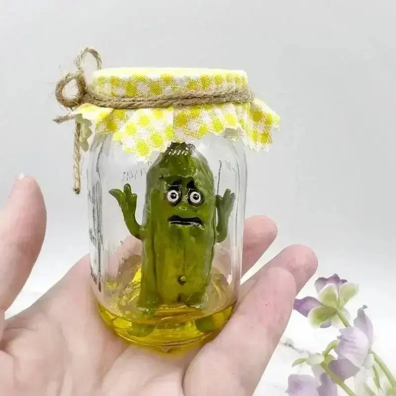 Grumpy Pickle In A Jar Sculpture Funny Aojiao Jar Pickle Cartoon Display Creative Mini Grumpy Clear Glass Pickle Statue The WTF Store