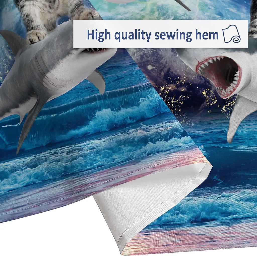 Funny cat shower curtain, cool and funny shark fantasy space anime shower curtain, funny fabric bathroom curtain set The WTF Store