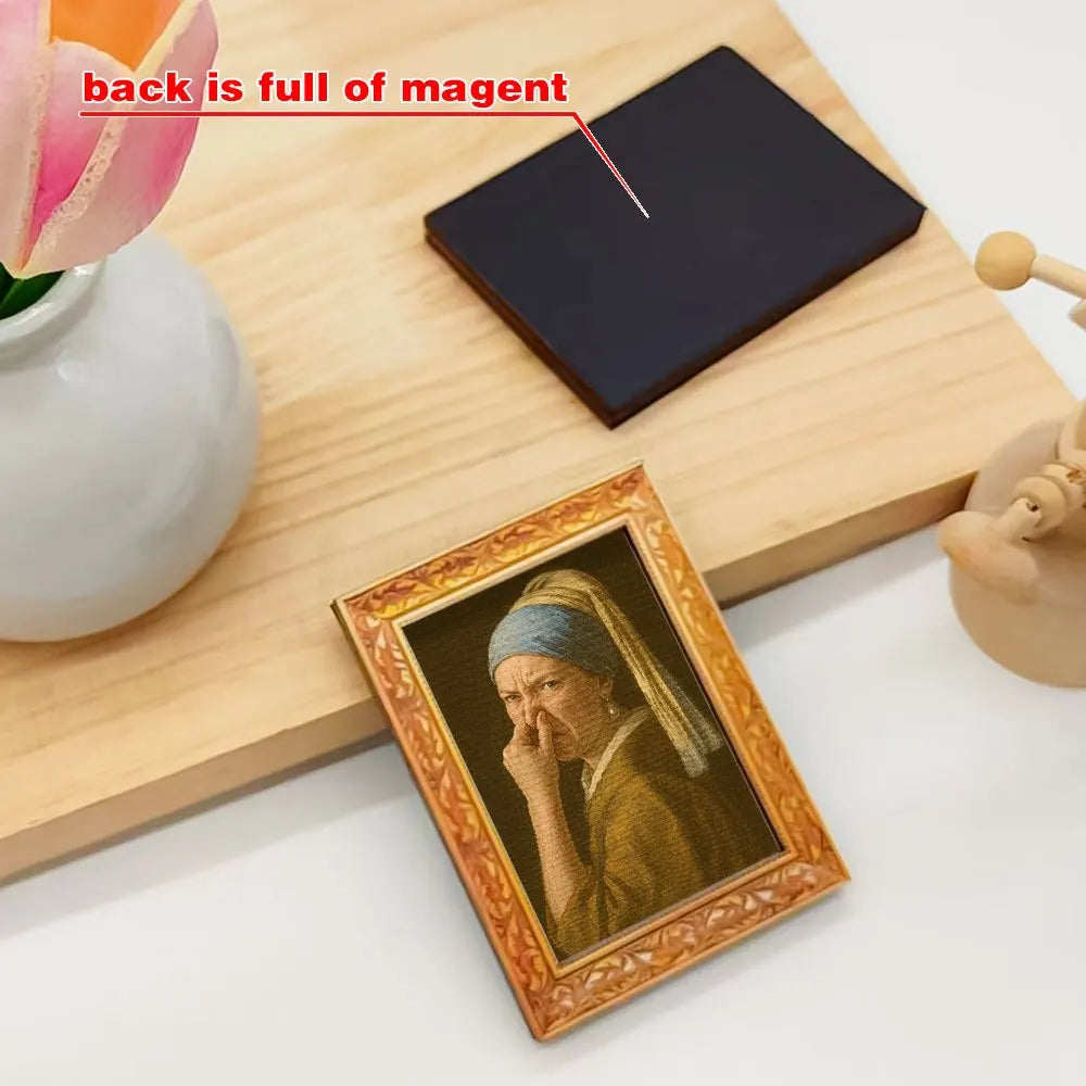 Funny Girl with a Pearl Earring Fridge Magnet, Art Parody Decor for Kitchen, Fridge, Whiteboard & Office Desk The WTF Store