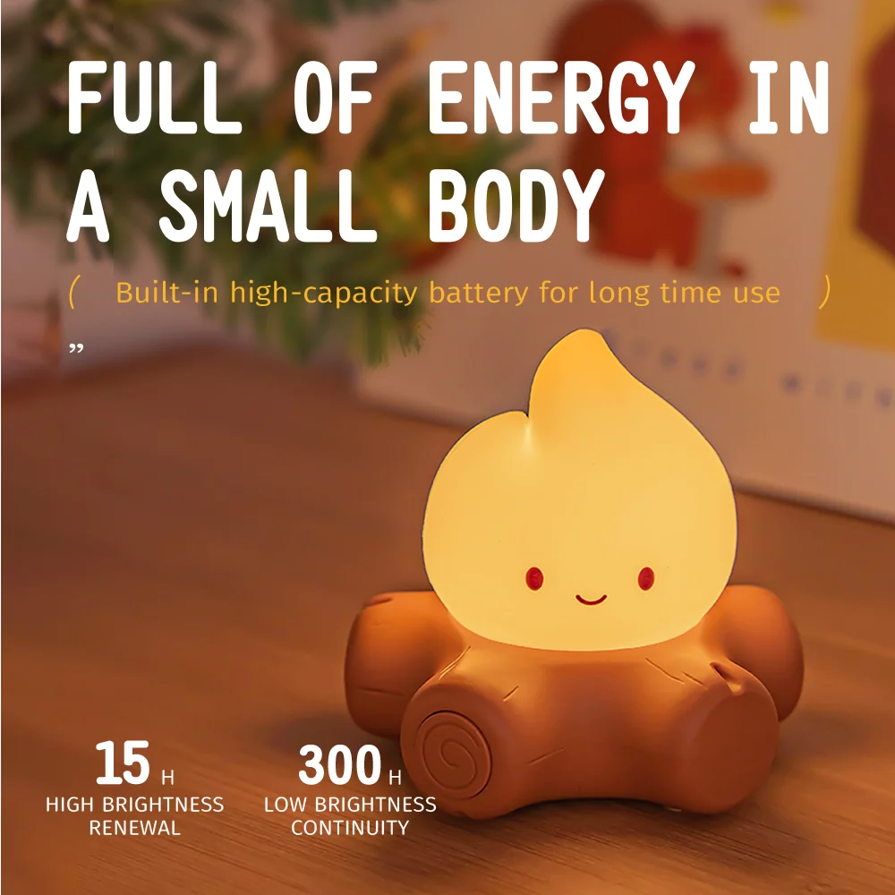 Campfire Night Light Cute Soft Silicone Safe Lamp Decorations Timing Dimmable Bedside Decor Kids Babies Halloween Gifts The WTF Store