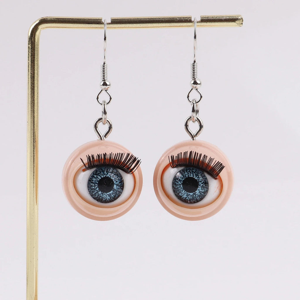 Awful Creepy Doll Movable Eyeball Eyelash Acrylic Drop Earrings for Women Scary Blinking Action Dangle Earring New Jewelry The WTF Store