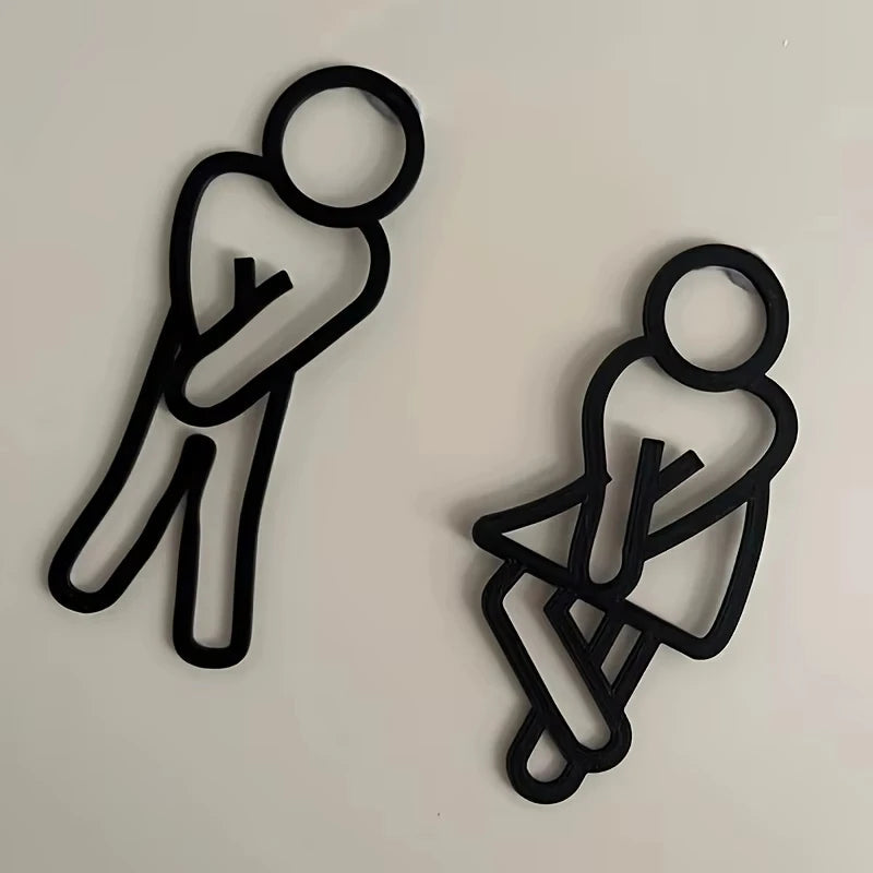 Funny Bathroom Signs for Men Women Creative 2D Flat Restroom Door Decor Restaurant Hotel Cafe Toilet Signage Wall Sticker The WTF Store