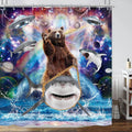 Funny cat shower curtain, cool and funny shark fantasy space anime shower curtain, funny fabric bathroom curtain set The WTF Store