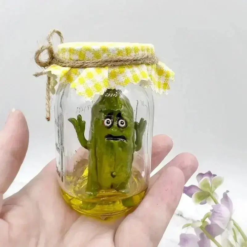Grumpy Pickle In A Jar Sculpture Funny Aojiao Jar Pickle Cartoon Display Creative Mini Grumpy Clear Glass Pickle Statue The WTF Store