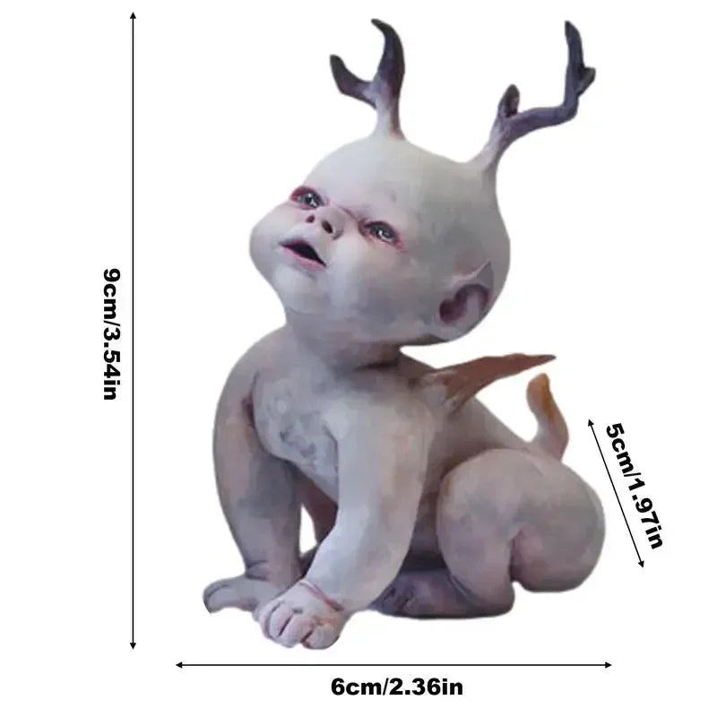 Ghost Doll Scary Creepy Hanging Party Props Halloween Horror Baby Decors Scary Zombie Baby With Horn Resin Figurine Decoration The WTF Store