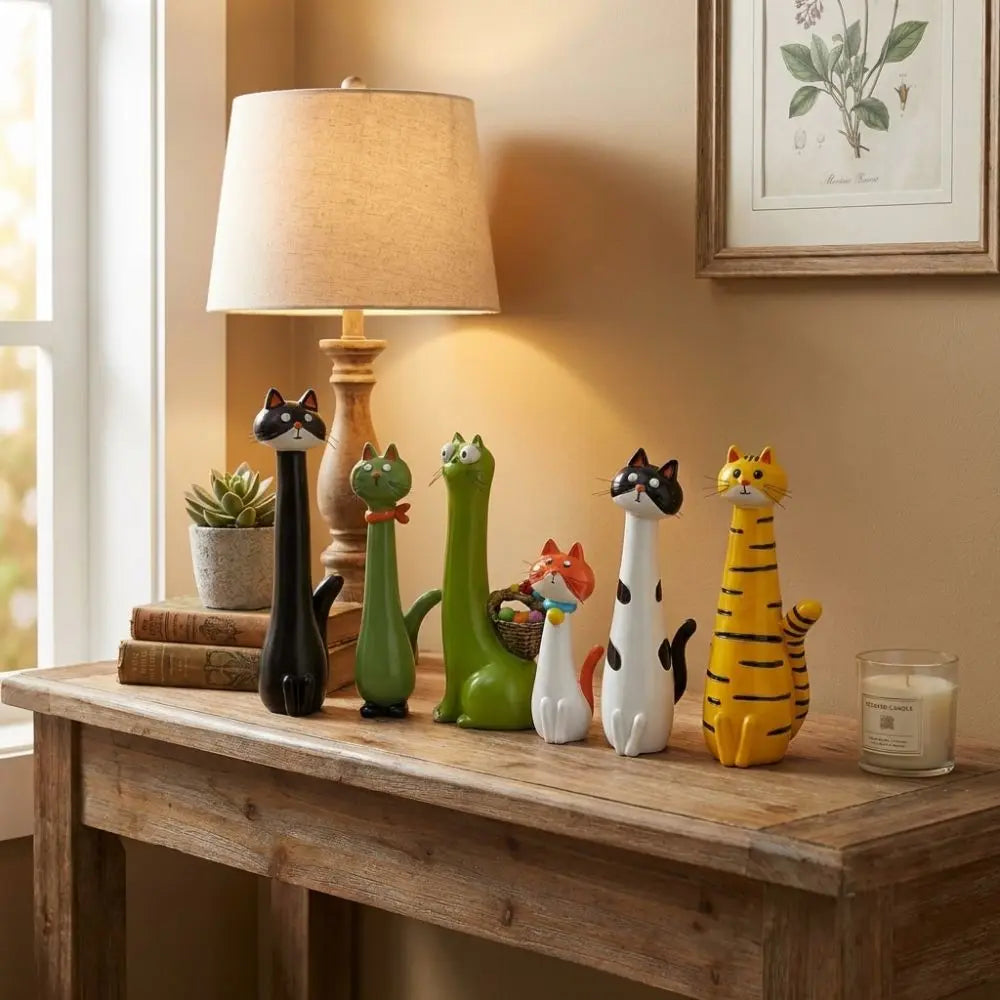 Boho Style Funny Cat-shaped Vases Ornament Synthetic Resins Cute Cartoon Style Kitty Planter Desk Decor Cat Figurine Shelf Decor The WTF Store