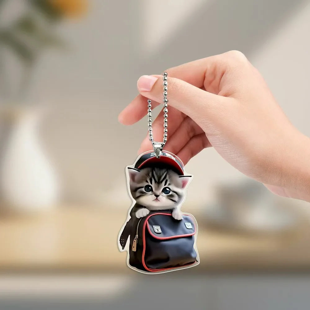 Fun Car Pendant Hanging Ornament with Chain Realistic Animal Cat-Shaped Rearview Mirror Hanging Decor Car Interior Accessories The WTF Store