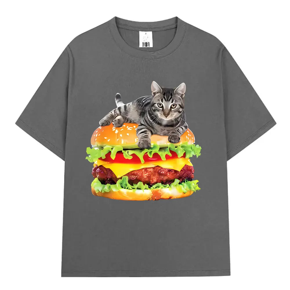 Hamburger Funny Cat Funny Meme T-Shirt Men Women Casual Fashion Vintage T Shirts Summer Cotton Oversized Short Sleeve T-shirts The WTF Store