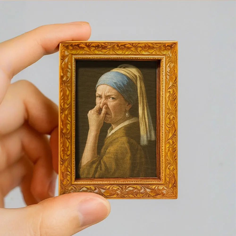 Funny Girl with a Pearl Earring Fridge Magnet, Art Parody Decor for Kitchen, Fridge, Whiteboard & Office Desk The WTF Store