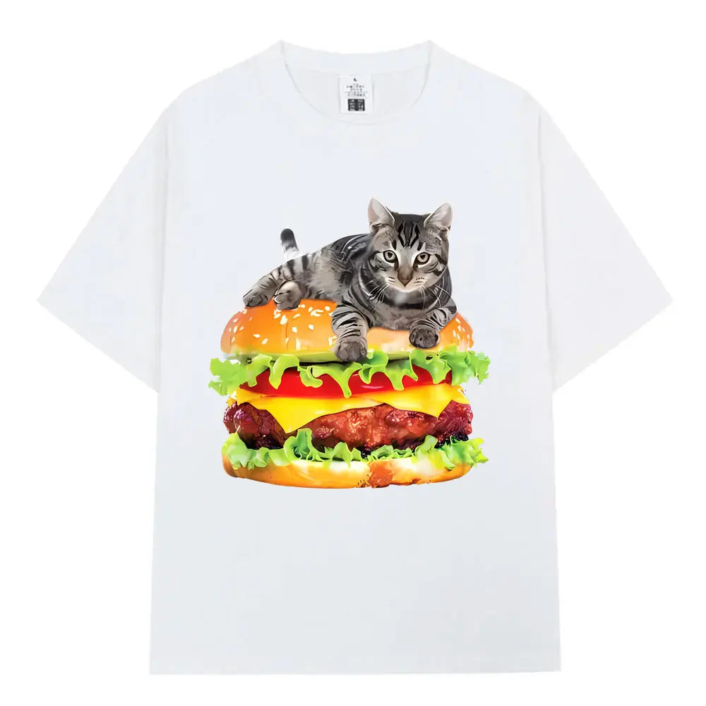 Hamburger Funny Cat Funny Meme T-Shirt Men Women Casual Fashion Vintage T Shirts Summer Cotton Oversized Short Sleeve T-shirts The WTF Store