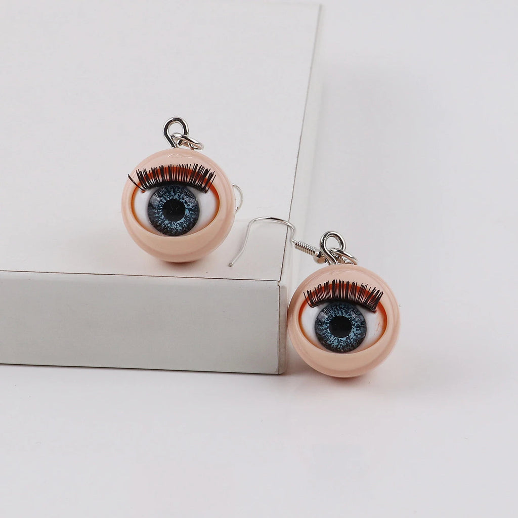 Awful Creepy Doll Movable Eyeball Eyelash Acrylic Drop Earrings for Women Scary Blinking Action Dangle Earring New Jewelry The WTF Store