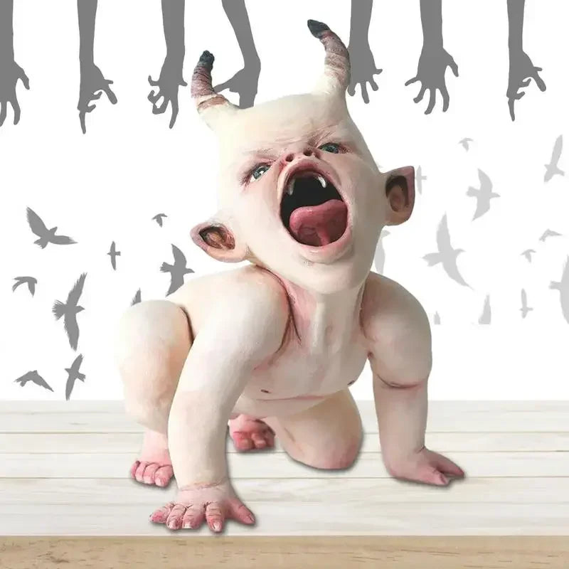 Ghost Doll Scary Creepy Hanging Party Props Halloween Horror Baby Decors Scary Zombie Baby With Horn Resin Figurine Decoration The WTF Store