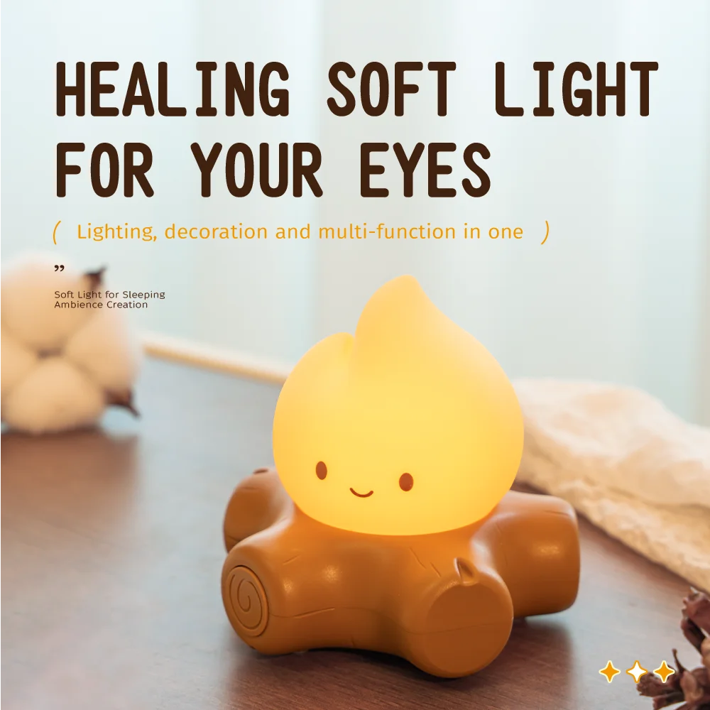 Campfire Night Light Cute Soft Silicone Safe Lamp Decorations Timing Dimmable Bedside Decor Kids Babies Halloween Gifts The WTF Store