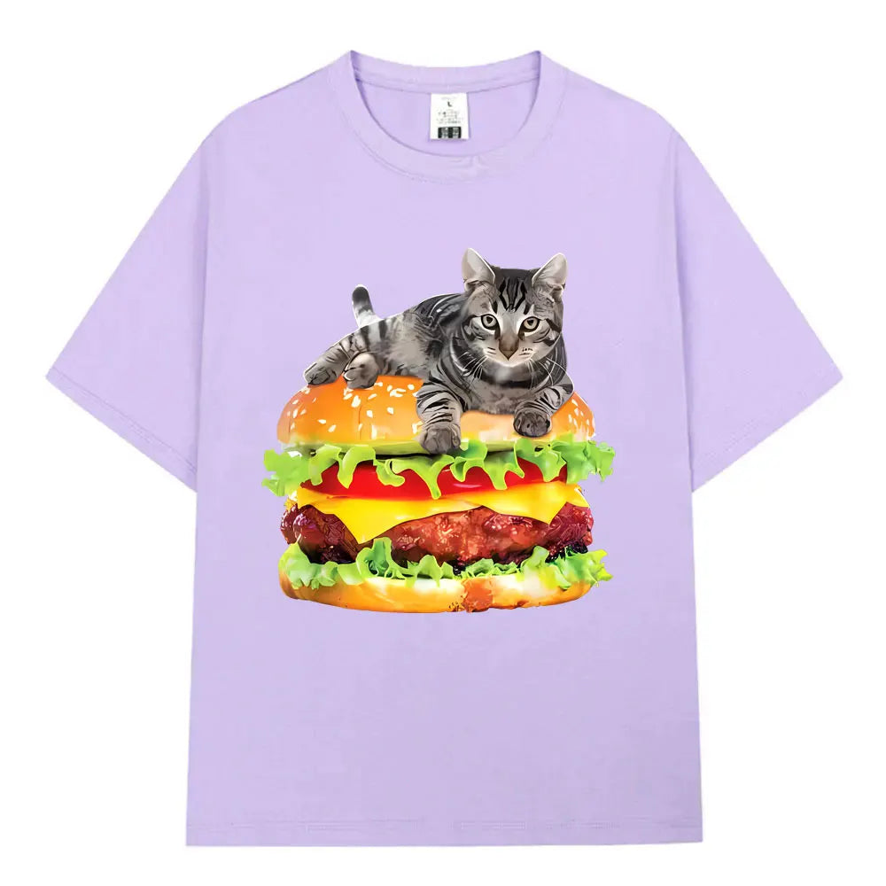 Hamburger Funny Cat Funny Meme T-Shirt Men Women Casual Fashion Vintage T Shirts Summer Cotton Oversized Short Sleeve T-shirts The WTF Store