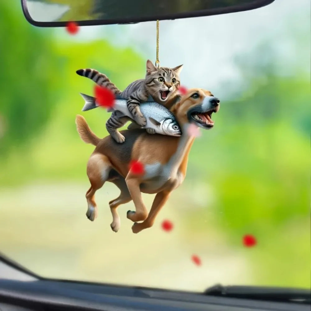 Fun Car Pendant Hanging Ornament with Chain Realistic Animal Cat-Shaped Rearview Mirror Hanging Decor Car Interior Accessories The WTF Store