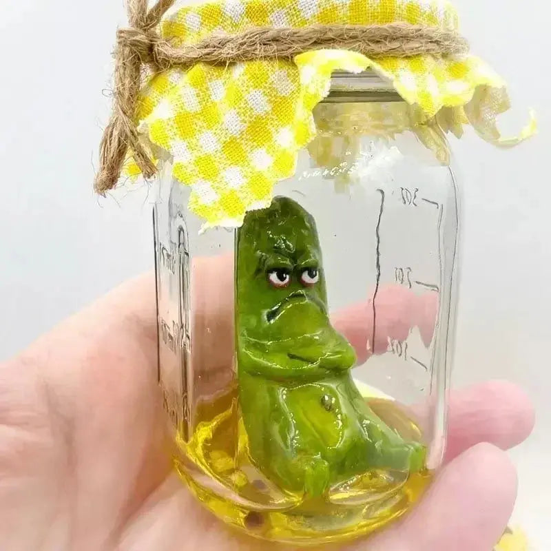Grumpy Pickle In A Jar Sculpture Funny Aojiao Jar Pickle Cartoon Display Creative Mini Grumpy Clear Glass Pickle Statue The WTF Store