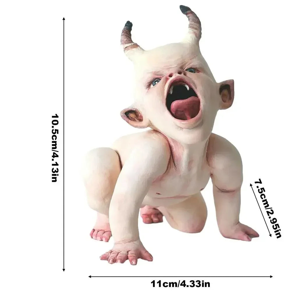Ghost Doll Scary Creepy Hanging Party Props Halloween Horror Baby Decors Scary Zombie Baby With Horn Resin Figurine Decoration The WTF Store